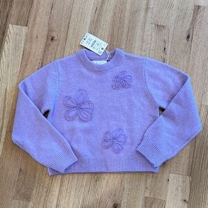 NWT Zara Kids lavender sweater with beading & flowers size 9-10 140cm